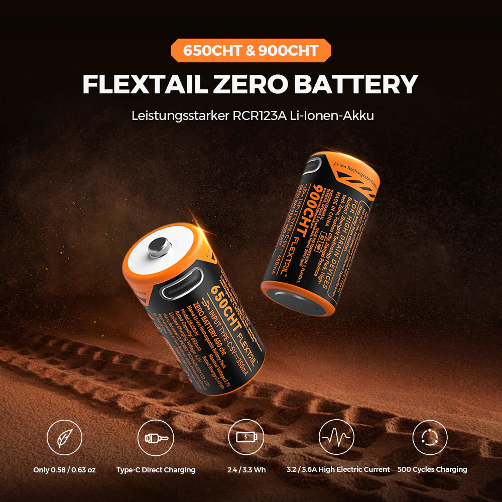 ZERO BATTERY - High Performance RCR123A Li-ion Battery 900CHT