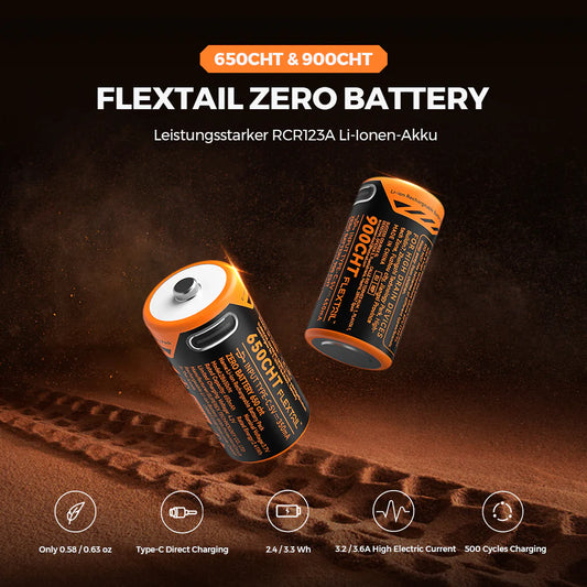 ZERO BATTERY - High Performance RCR123A Li-ion Battery 900CHT